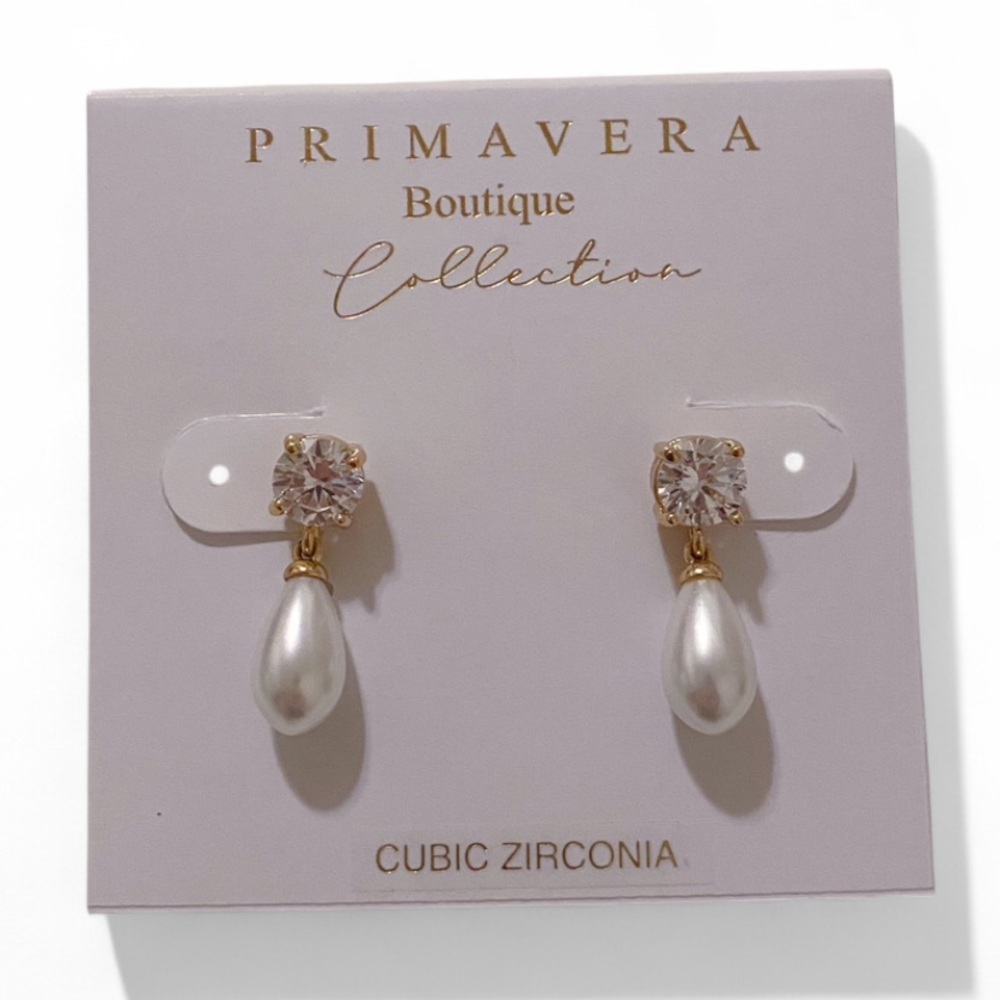 Primavera Gold and White Teardrop Earrings